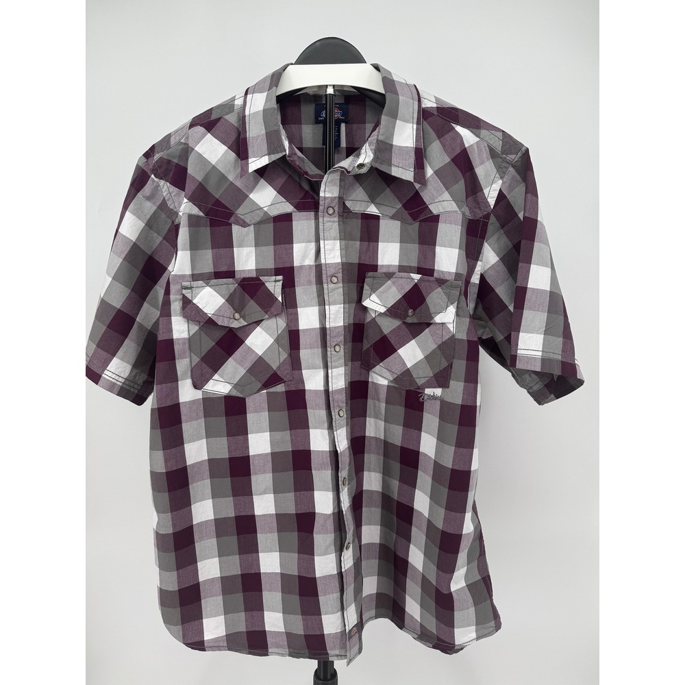 Dickies Mens 2XL Purple Plaid Short Sleeve Western Snap Button Up Shirt Cotton
